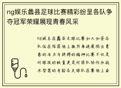ng娱乐蠡县足球比赛精彩纷呈各队争夺冠军荣耀展现青春风采