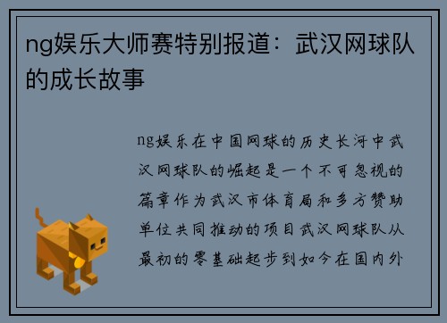 ng娱乐大师赛特别报道：武汉网球队的成长故事