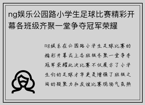 ng娱乐公园路小学生足球比赛精彩开幕各班级齐聚一堂争夺冠军荣耀